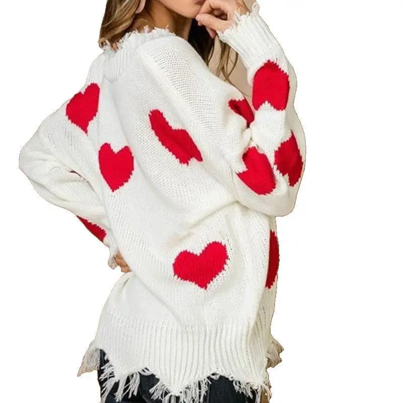 Love Heart Pattern Sweater Women 2020 Autumn Sexy V-Neck Christmas Sweaters Fashion Female Loose Knitted Pullover Tops S-3XL