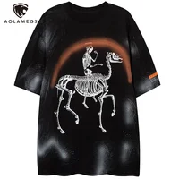 Aolamegs Animal Man Skeleton Print Oversized T-shirt Men Tie Dye Graffiti Hip Hop Hipster Cool Couple Tee Tops Summer Streetwear
