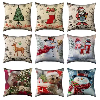 

Lovely Elk Deer Christmas Cushion Cover Snowman Xmas Pillow Case 2021 New Year Decor Home Decoration Polyester Pillowcase