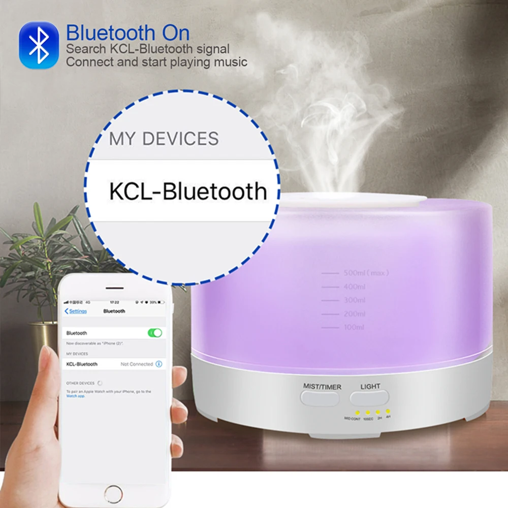 ZIFENGZHILIAN, 500 мл, Bluetooth, диффузор эфирного масла, холодный туман, увлажнитель воздуха, светодиодный, меняющий цвет