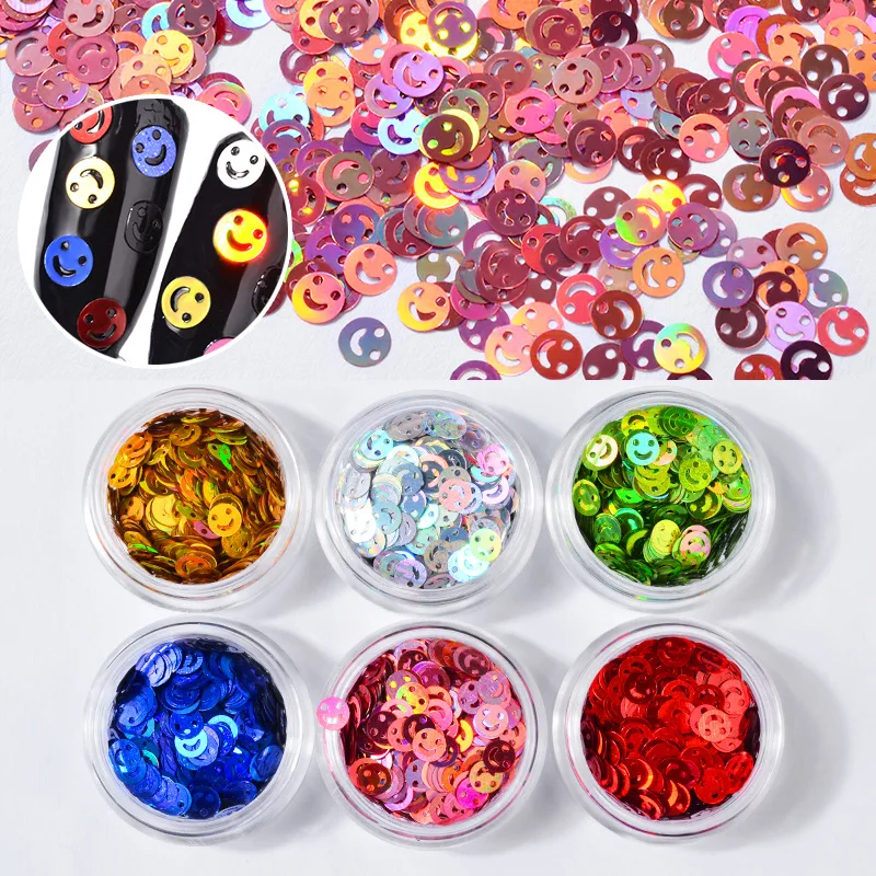 

6 colors mixed / set Nail Art Decoration Smiley round sequins Laser colorful sequins Nail glitter sequins Holographic sequins