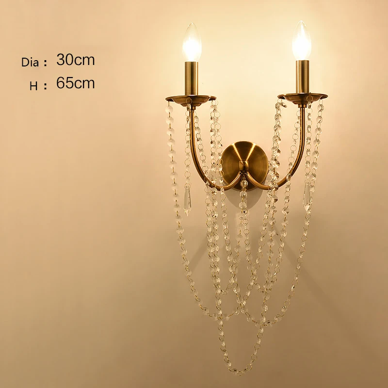 Nordic Crystal Iron LED Wall Lamps Indoor Home Decor Sconces Bedroom Light Fixture Bedside Living Room Hotel Stairs Wall Light - Цвет абажура: 30cmx65cm