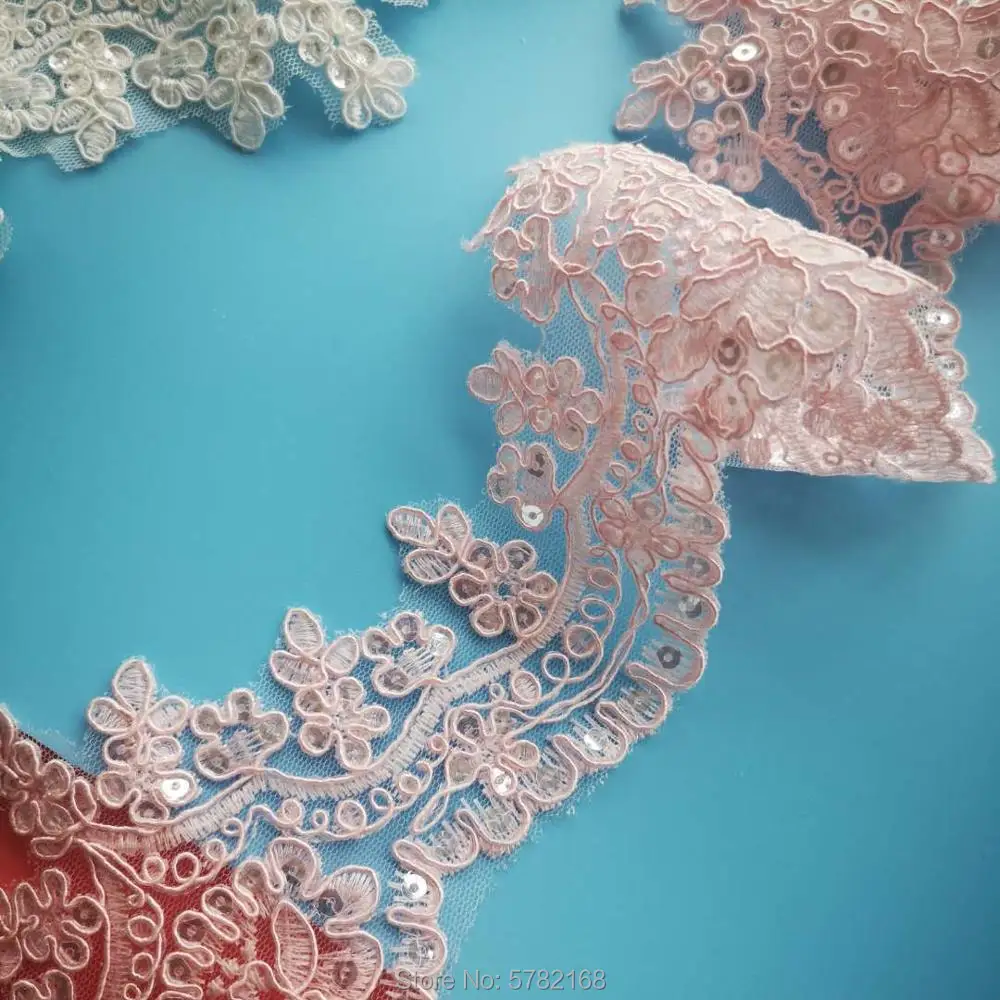 Sequins edge Polyester embroidery lace trim For bridal Wedding gown Costume design Lace ribbon 1Yard /8cm lace ribbon lace garment accessories lace sewing supplies lace accessories lace sewing accessories lace decoration