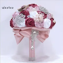 Свадебные цветы Стиль Свадебные букеты сделанные атласные цветы розы Кристаллы ювелирные изделия Свадебные аксессуары SPH246