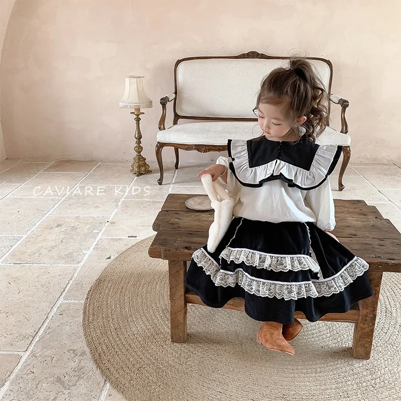 ネット直売 子供服21秋新しい女の子韓国スウィートブラックスプライシングレーススカート 最新の激安 Sekkomon Jp