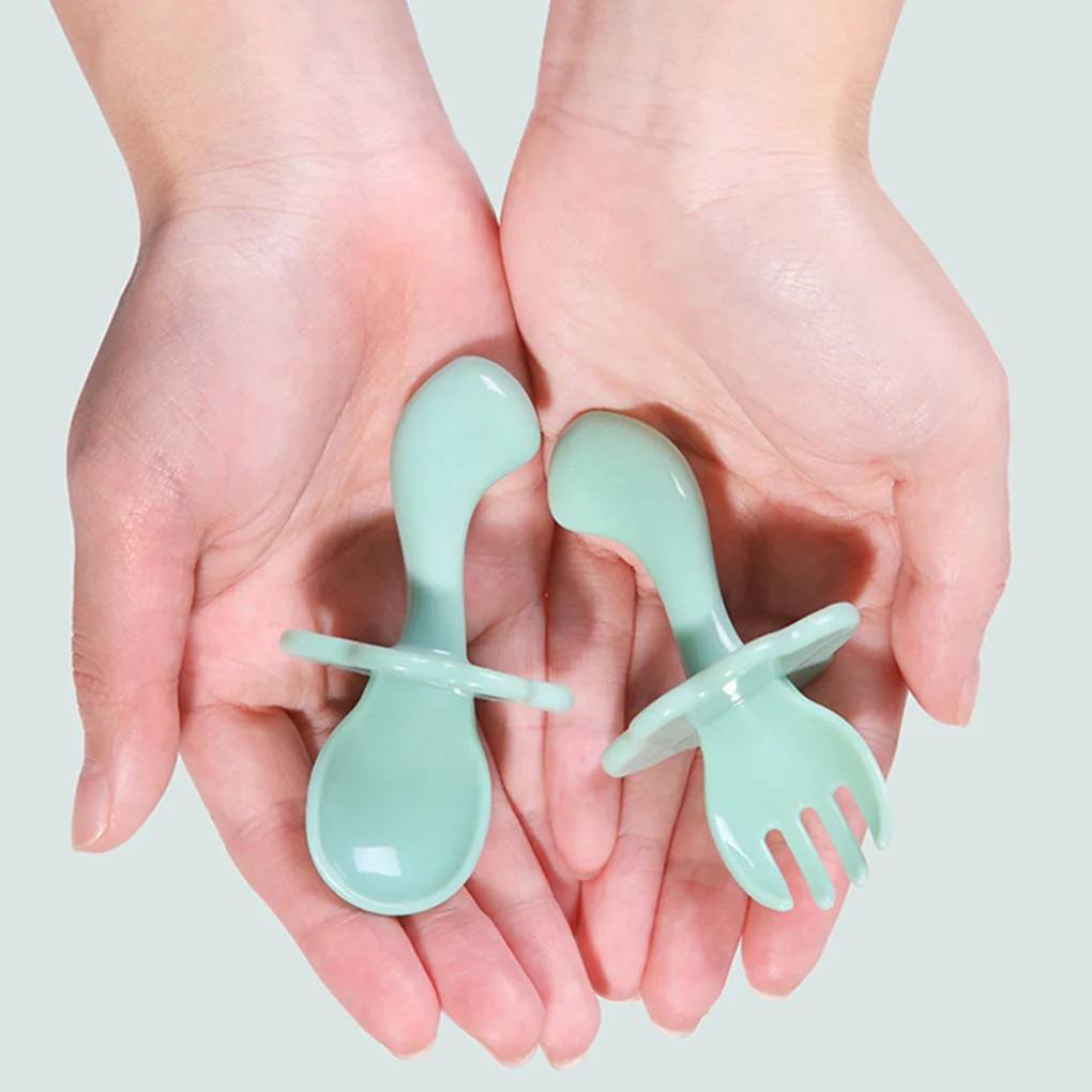 2 unids/set bebé conjunto de cuchara de tenedor de seguridad PP Color caramelo alimentación de bebé cucharas y tenedor nube mango corto vajilla