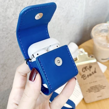 

Bright blue Case PU Leather Earphone Bag for Airpods Pro Protective Cover For Apple airpods12 Case Fashion Luxury