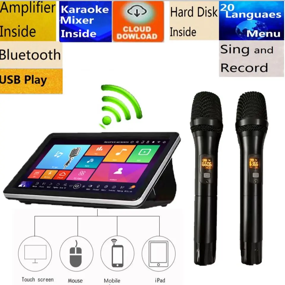 4TB Karaoke Player Jukebox Machine  Amplifier Mixer Touch Screen 2Wireless Karaoke Microphone Chinese English KTV Karaoke 80K+