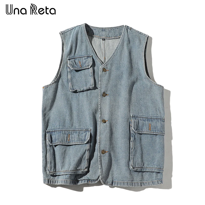 

Una Reta Hip Hop Vest Men New Military Multiple Pockets Cargo Core Vest Sleeveless Jacket Casual Men's Cowboy Vest Streetwear