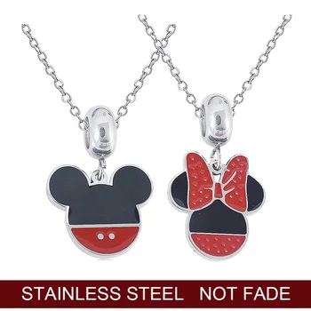

2 pcs/lot Stainless Steel Mickey Minnie Charms Necklaces For Women and Girls Jewelry Cartoon Accessories Pendant DIY Jewelry