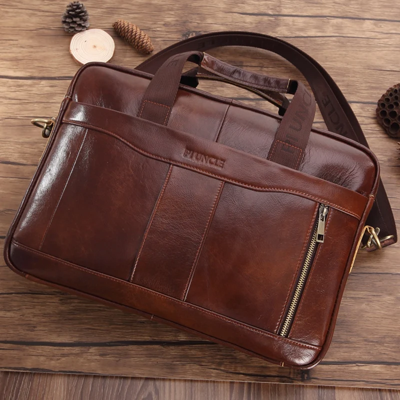 

ABDB-PI UNCLE Men's Leather Briefcase Fashion Handbag Retro Messenger Bag Business Folder Casual Men's Bag