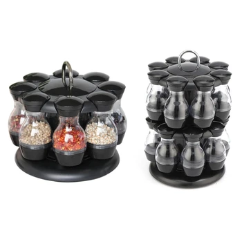 

Rotating Cruet Condiment Seasoning Jars Set for Spices Pepper Sprays Bottles Salt Shakers Holder Kitchen Storage Rack Shelf