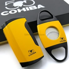 COHIBA Желтый и черный 2 фонарь струйная сигарета зажигалка 50th anniversary Limited курительная Зажигалка Набор инструментов ветрозащитный