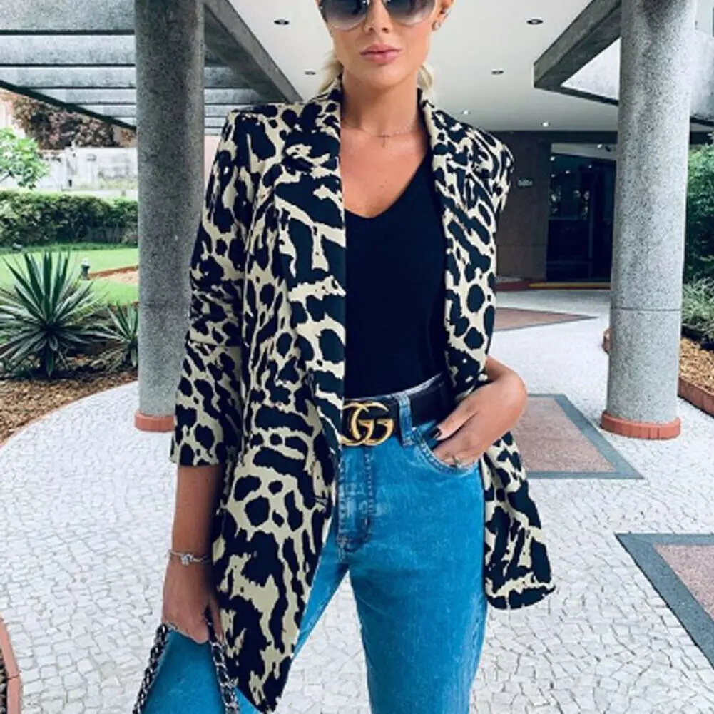 

2019 New Fashion Women Formal Leopard Pattern Jacket Lady Casual Long Sleeve Warm Cardigan Coat Plus Size