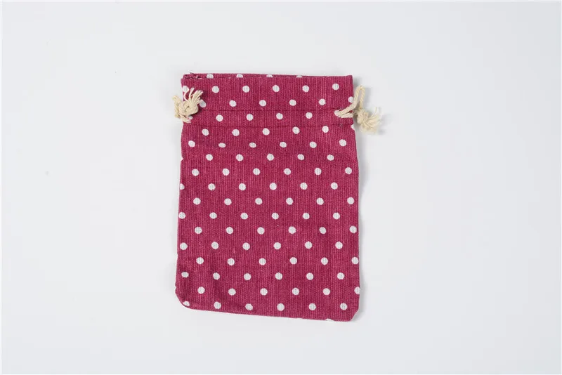 Burgundy dot 20 шт 10x14 см мультипликационный принт многоцветная винтажная натуральная Мешковина Подарочные мешки для конфет, Свадебный вечерние сувенирные сумки джутовые подарочные мешочки поставка - Цвет: Burgundy dot