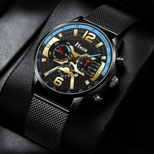 Reloj de pulsera de acero inoxidable para hombre, cronógrafo de cuarzo, con calendario, a la moda, nuevo, 2021