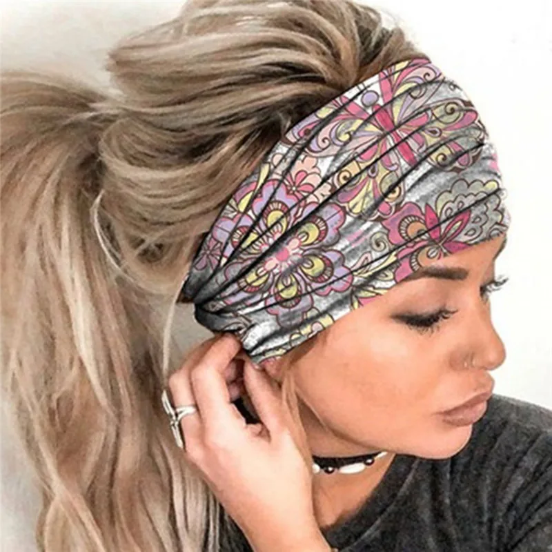 hair bow for ladies Women Hair Bands Headband Bohemian Sports Run Bandage Elastic Girl Wide Headband Print Wide Headwrap Headpiece Hairband Ladies head scarf bandana