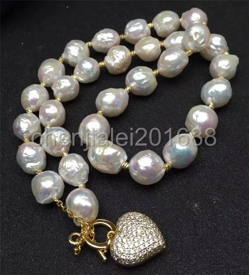 

13-14mm white South Sea reborn keshi freshwater baroque Pearl Necklace 20"