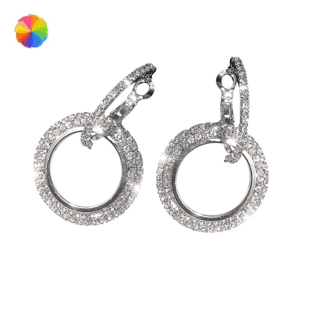 

1 Pair Women Crystal Geometric Hoop Earrings Fashion Luxury Round Earrings Jewelry Gift