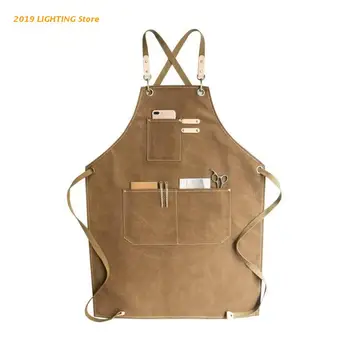 

Chef Apron Cotton Canvas Cross Back Adjustable Apron with Pockets for Women and