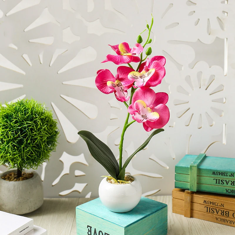 

Artificial Plastic Orchid Fake Flowers Potted Plant Home Outdoor Decor 4 Heads