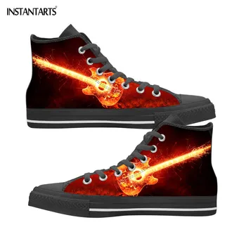 

INSTANTARTS Fashion Fire Guitar Printing Flats Shoes for Boys Girls Outdoor Street Style High Top Canvas Shoes Walking Sneakers
