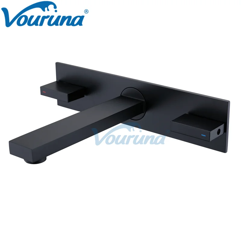 black Vouruna черный настенный смеситель для ванной комнаты квадратный стиль настенный для раковины Смеситель с пластиной - Цвет: black