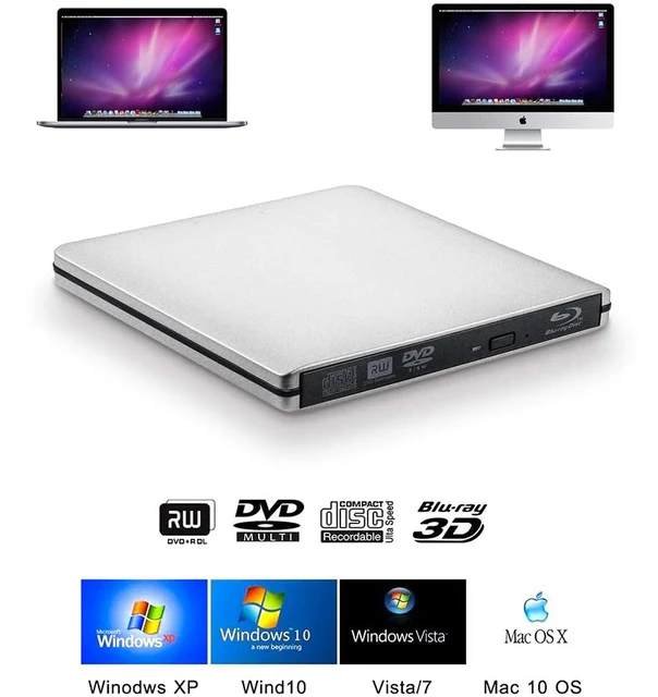 Ультратонкий Внешний Оптический привод 4K Blu-Ray горелка usb DVD плееры 3D Blu-Ray устройство для чтения CD/DVD 2