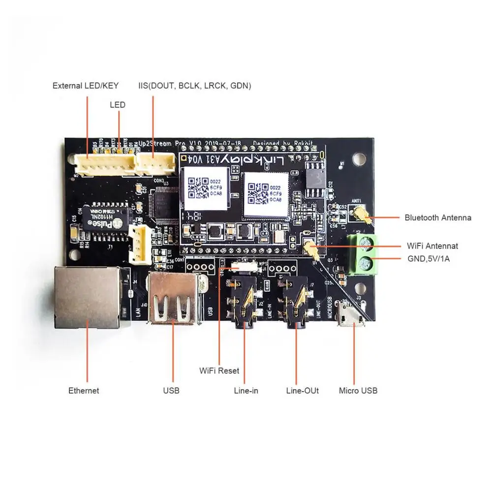 

Up2Stream Pro WiFi and Bluetooth 5.0 HiFi audio receiver board with spotify airplay dlna internet radio and streaming music