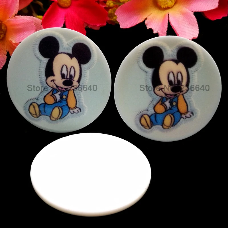 

40pcs/Lot 35mm Round Sitting Mickey Planar Resin Cabochons Mouse Flat Back DIY Baby Pacifier Hair Bow Center Home Decor Craft