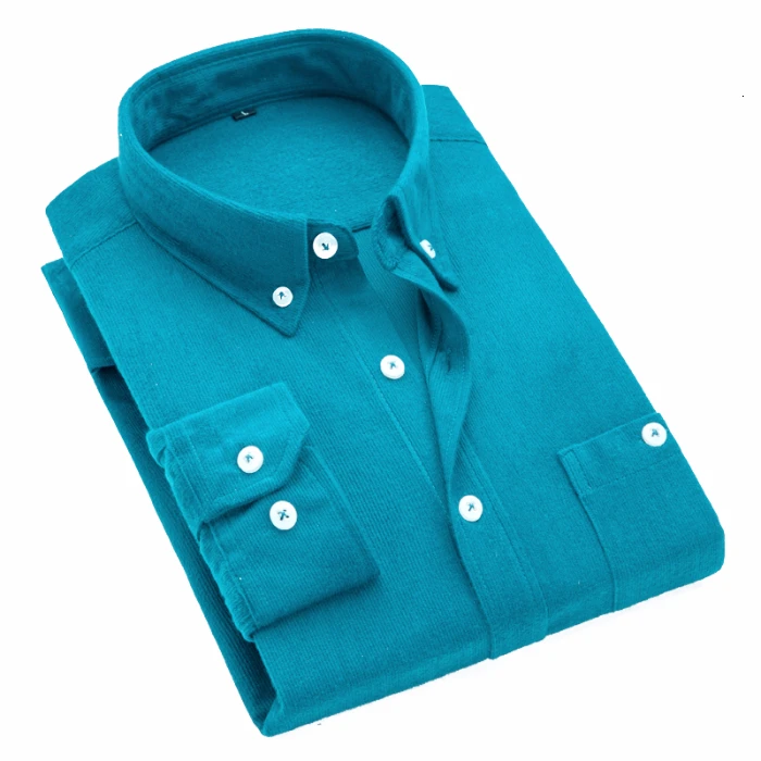 Мужская модная повседневная Однотонная рубашка с длинными рукавами, приталенная мужская деловая рубашка, брендовая мужская одежда, удобная одежда - Цвет: Peacock blue