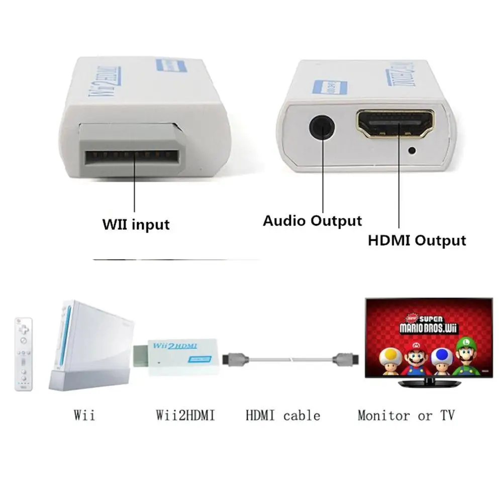 Для wii в HDMI адаптер конвертер палка 1080p HD tv аудио 3,5 мм кабель wii в HDMI видео конвертер Поддержка wii игровой консоли