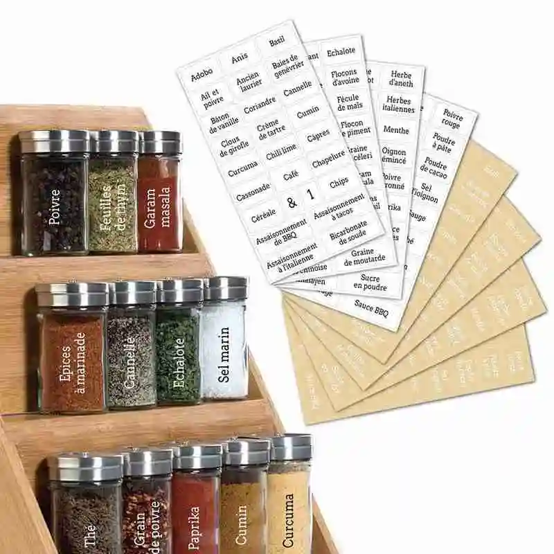 Label Stickers 208 French Transparent Waterproof And Oil-proof Spice Labels Black And White 2 Color Self-adhesive Food Labeling Stickers