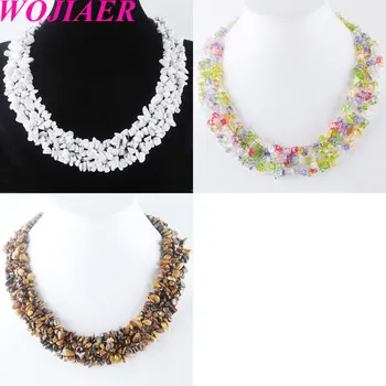 

WOJIAER Color Mixing 3pcs/lot Natural Tiger's Eye Rock Crystal Howlite Chip Gem Stone Beads Weave Necklace 17 1/2 Inches PH3071