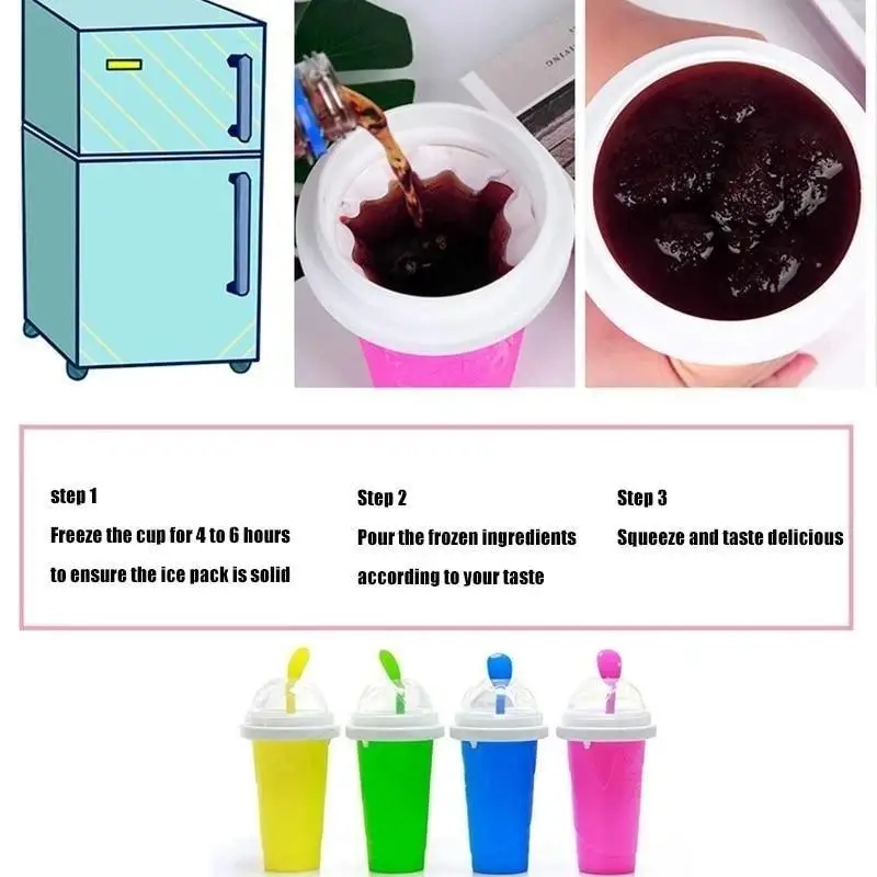 Slushy Maker Cup Frozen Magic Squeeze Cup Travel Portable Double Layer  Silica Pinch Cup Summer Cooler Smoothie Cup Homemade Slushie Milkshake Maker  DIY for Kids & Adults 