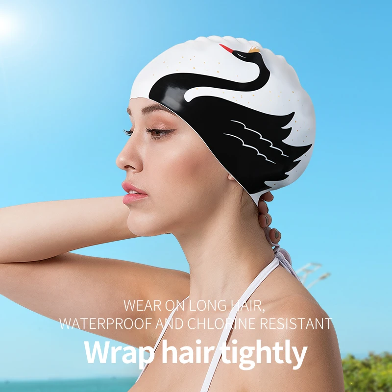 COPOZZ Women Men Silicone Swim Pool Hat Ear Protect Long Hair Large Swim Cap Adults Professional Sports Waterproof Swimming Cap 2