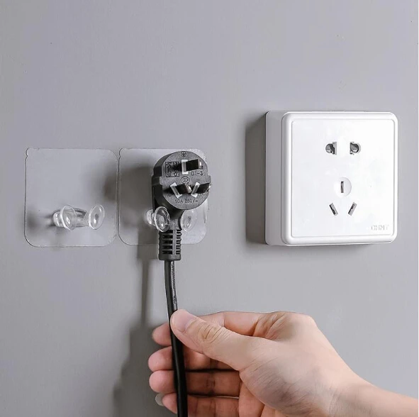 Powerful Seamless Adhesive Electrical Wire Plug Hook  Bathroom Kitchen Wall Towel Traceless Plug Hooks 30FP13