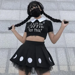 Verão goth punk gráfico preto mini saias femininas de cintura alta alternativa rua a linha saias femininas kawaii impressão redonda y2k wear