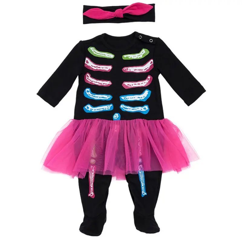 

Pudcoco Brand New Baby Skeleton Ghost Romper Infant Toddler Halloween Costume Cosplay Tutu Dress Outfits