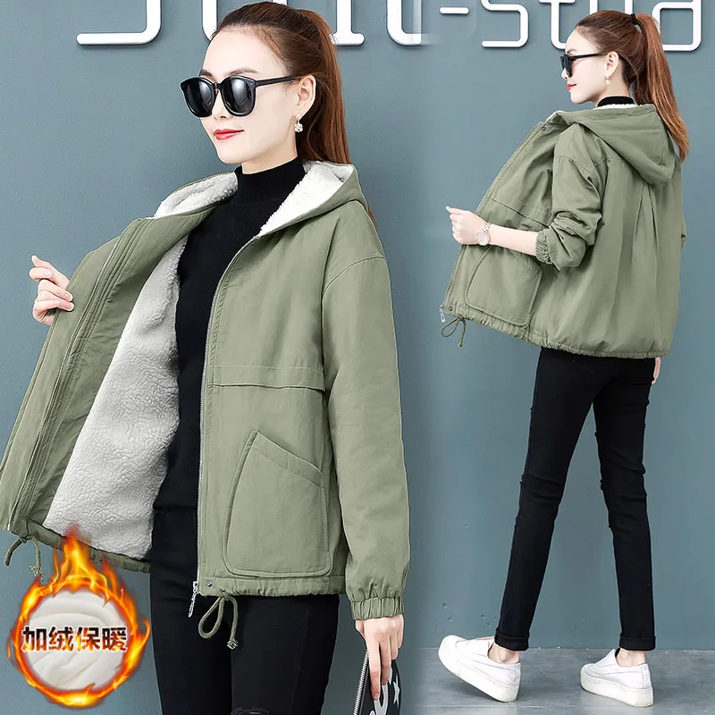 

Winter Women Fleece Inside Parkas Thick Warm Hooded Parkas Jackets Fur Inside Female Slim Solid Parkas