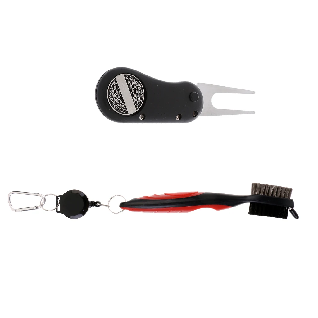 Двусторонняя щетка для гольфа и паз очиститель+ Golf Divot инструмент с всплывающей кнопкой и магнитный Гольф-маркер
