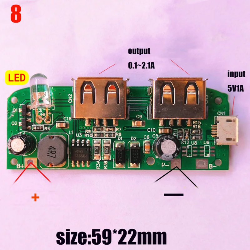 5 в 1.7A 2.1A Дополнительный внешний аккумулятор модуль плата для мобильного аккумулятора PCB контроллер зарядки два порта usb светодиодный светильник DIY аксессуары для замены - Цвет: 8