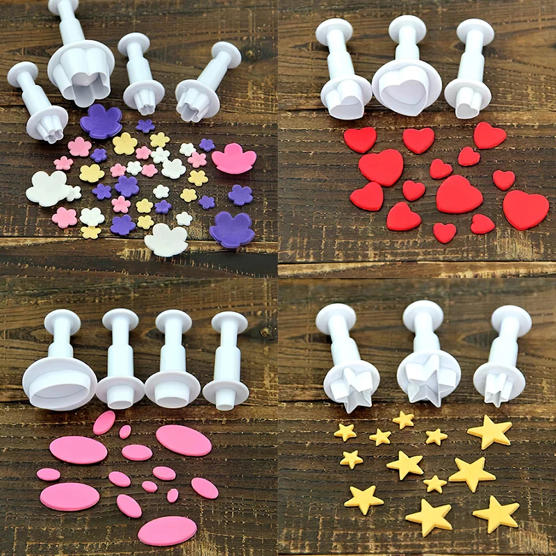 Cookie Cutters Heart Star Round Square Flower Shape Fondant Cake Decorating Gum Paste Pastry Sugar Craft Cutter Molds 3/4Pcs