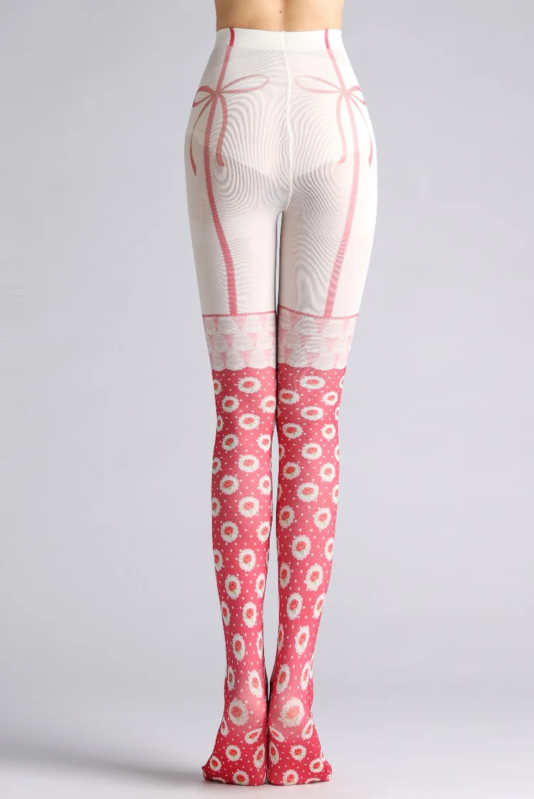 New Designs  High Quality Fashion Paisley Digital Print Patterned Cat Strawberry Tights Cartoon Women Grid Pantyhose Ladies