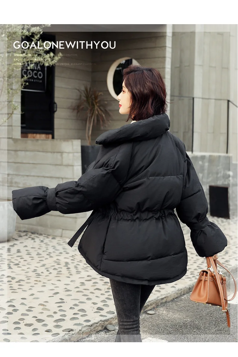Новинка, стильное зимнее пальто со стоячим воротником, женское Хлопковое платье в Корейском стиле, свободная одежда с хлопковой подкладкой, короткая плотная одежда для студентов