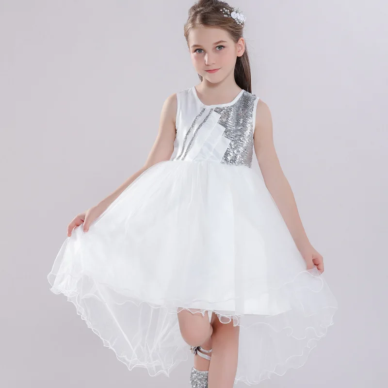

Europe And America Girls Swallow Tail Evening Gown Children Sleeveless Mesh Dress Host Dress