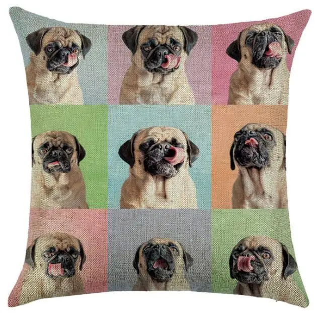 21 Наволочка Мопс печатная льняная Подушка Французский бульдог квадратная наволочка автомобильный диван домашняя декоративная наволочка 45*45 - Цвет: 21