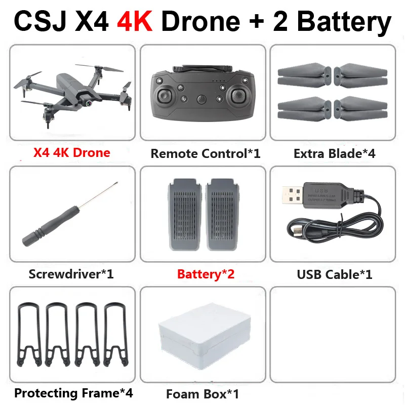 CSJ X4 Foldable Profissional Drone with 4K HD Camera WiFi FPV Optical Flow RC Helicopter Quadrocopter Kid Toy VS SG106 E520 GD89 - Цвет: X4 4K 2B F