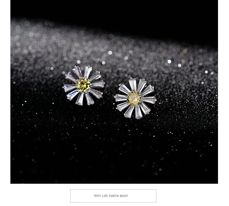 S925 Серебряная игла ромашки уха гвоздь цветок серьги женский темперамент корейский личности простой анти-аллергические серьги украшения