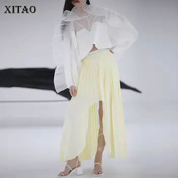

XITAO Pleated Women Skirt 2020 Spring Summer Elastic Waist Irregular Pleated Small Fresh Casual Style Loose Skirt DMY4072